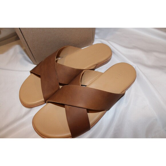 Nisolo Men's Dante Criss Cross Leather Slide Slip On Sandals Tabacco Casual 12 - Picture 2 of 4